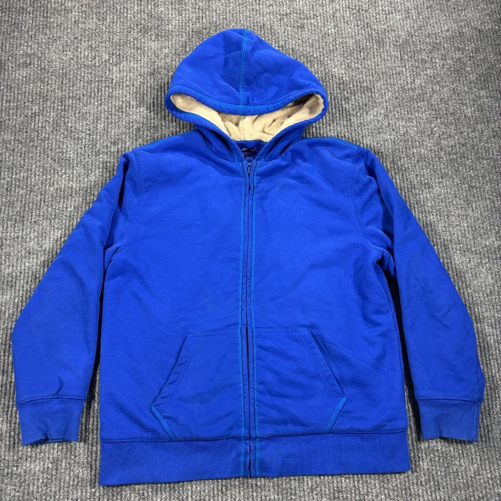 L.L. Bean Sherpa Lined Hoodie Kids L 14-16 Blue Full Zip Fleece Jacket - Picture 2 of 10